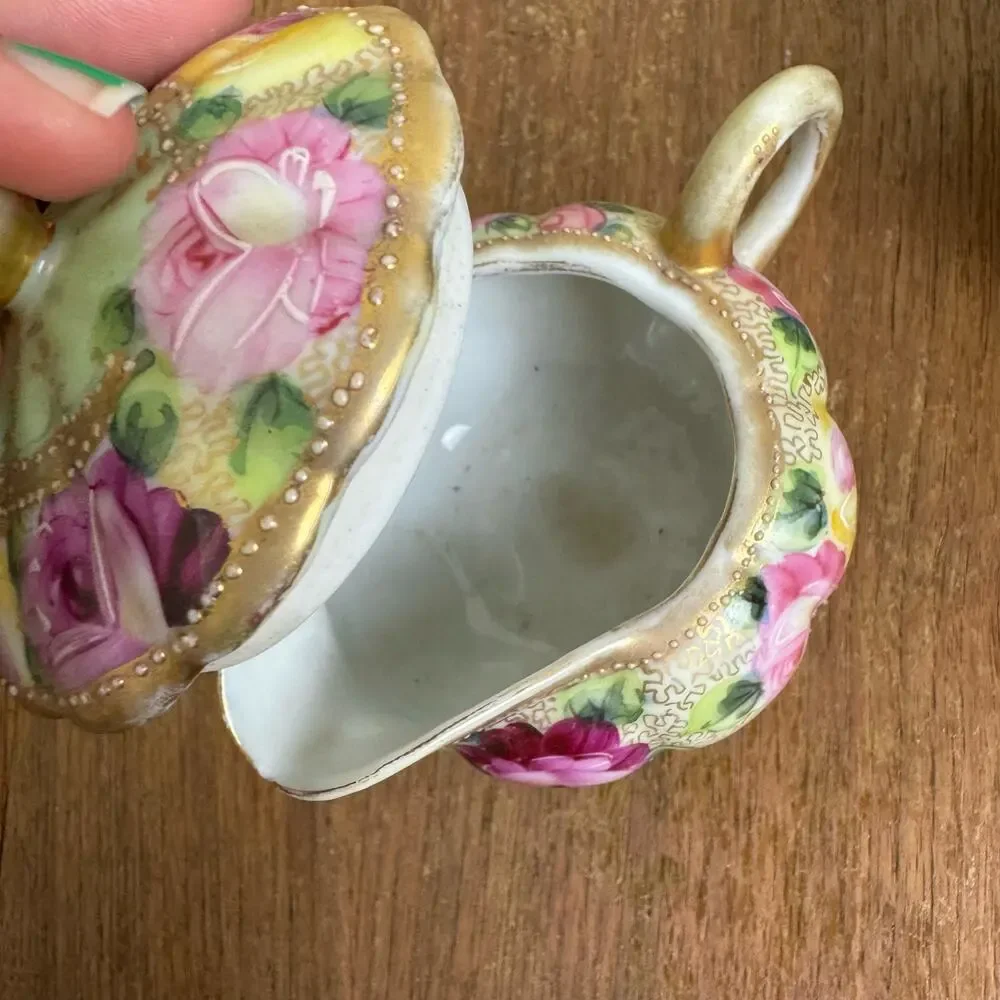 Vintage Antique Japanese Nippon Porcelain‎ Cream & Sugar Tea Set Floral Gilt